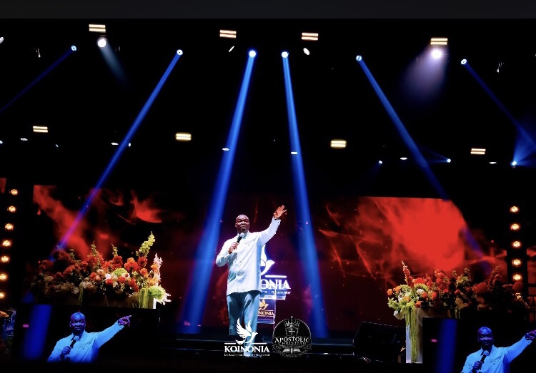 Apostle Joshua on stage teaching